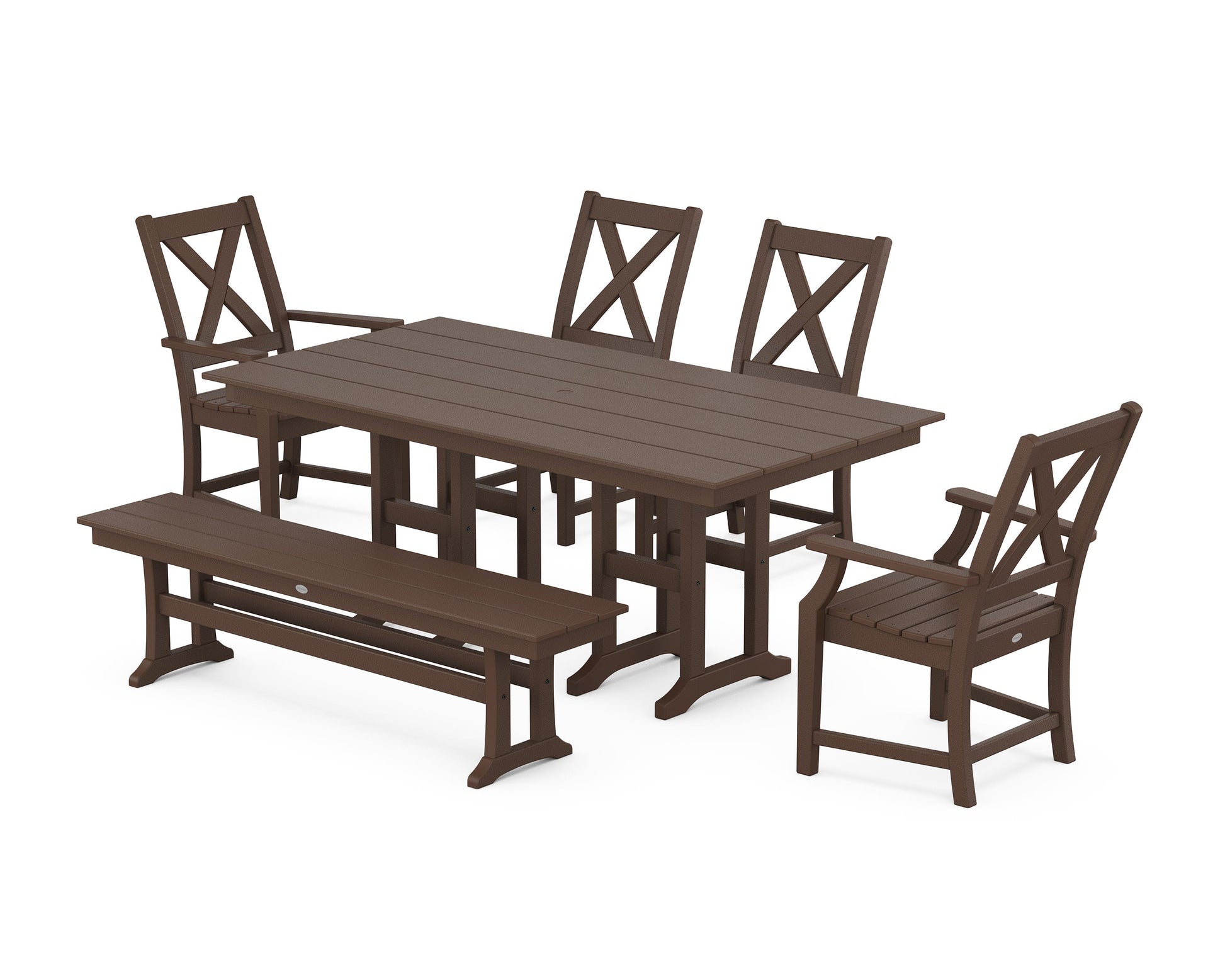 POLYWOOD Braxton 6-Piece Farmhouse Dining Set — Mahogany