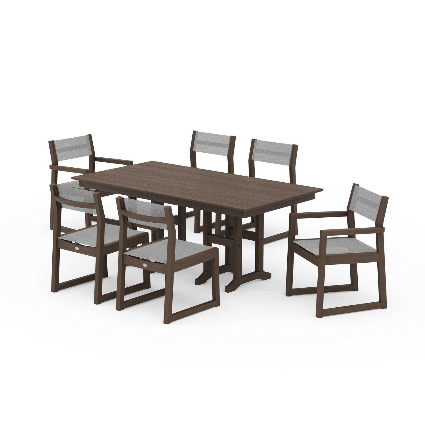 POLYWOOD EDGE Sling 7-Piece Farmhouse Dining Set — Kona / Metallic Sling