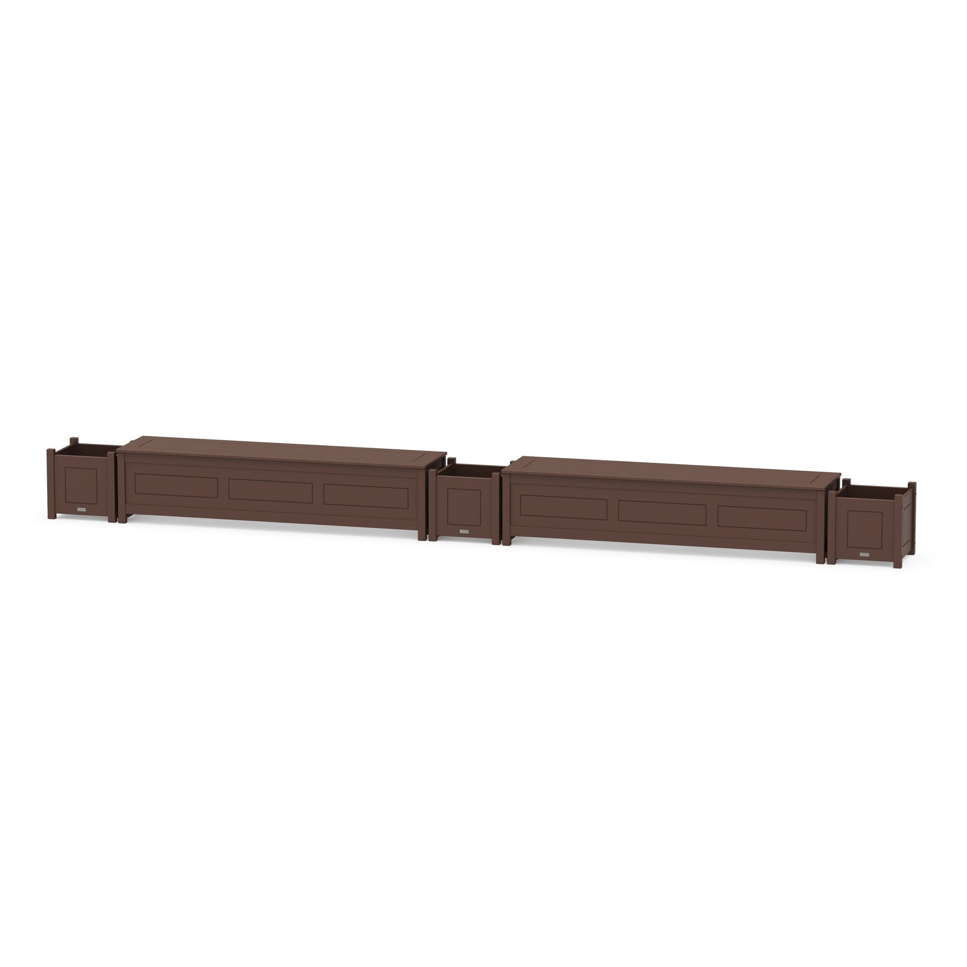 POLYWOOD 72" Country Living Straight Double Planter Storage Bench Set — Mahogany