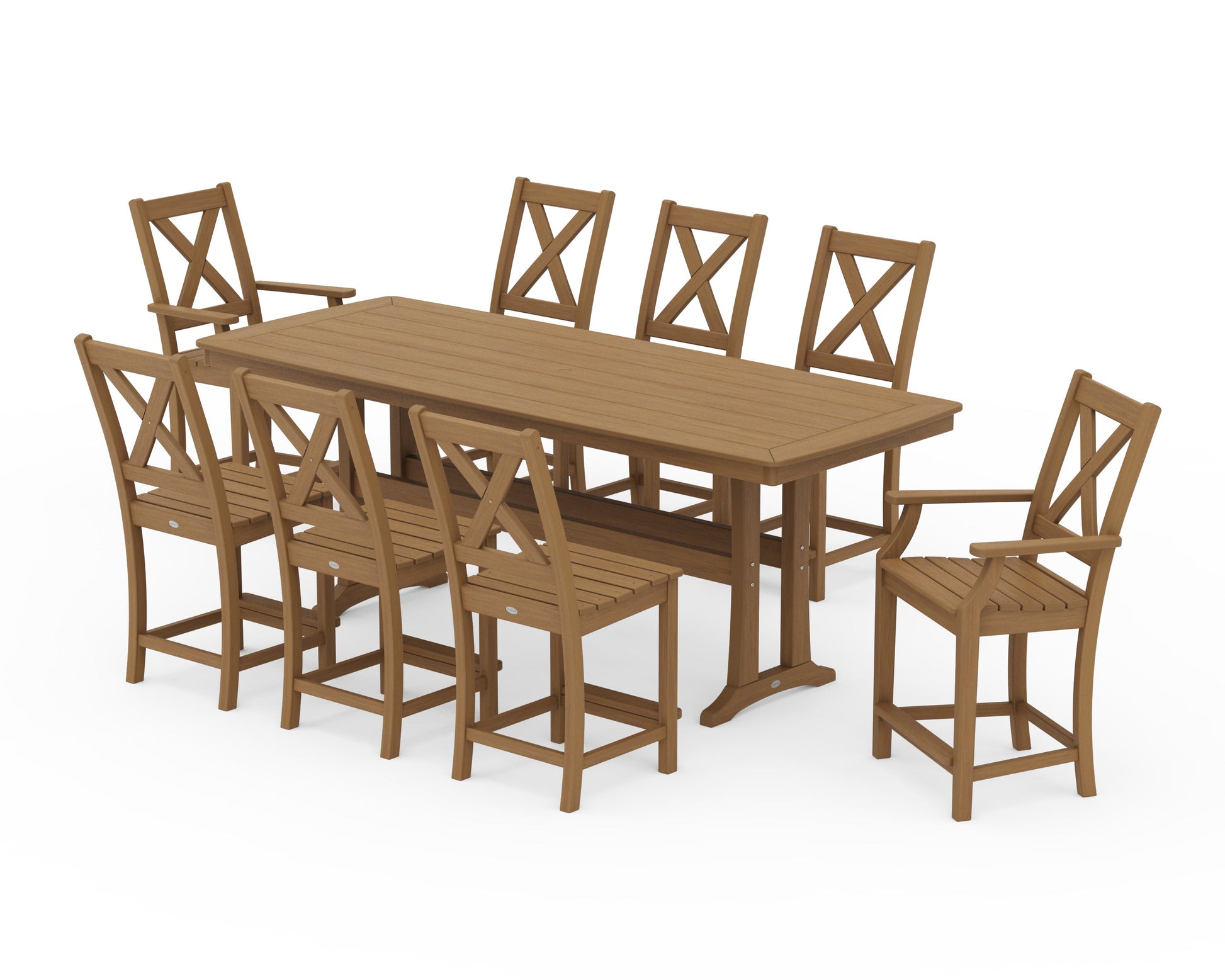 POLYWOOD Braxton 9-Piece Counter Set with Trestle Legs — Natural