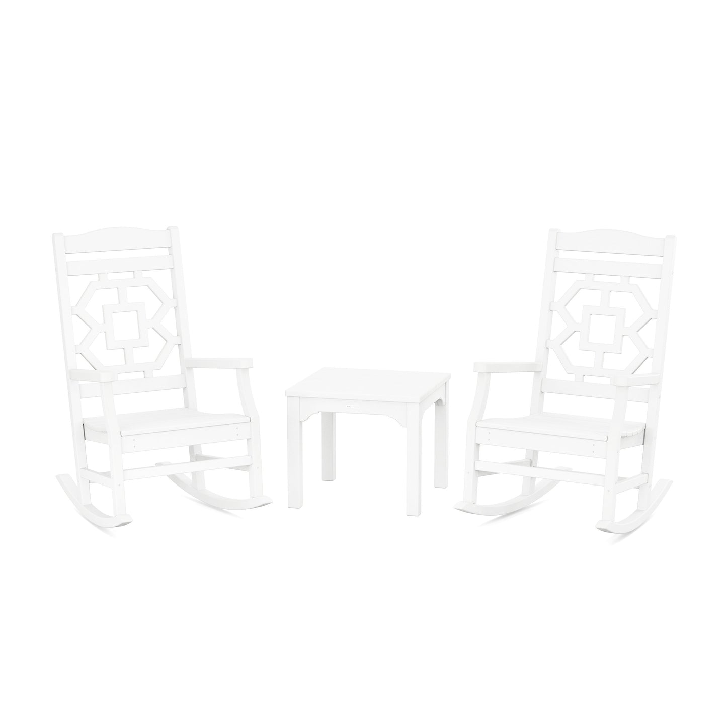 POLYWOOD Chinoiserie 3-Piece Rocking Chair Set — White