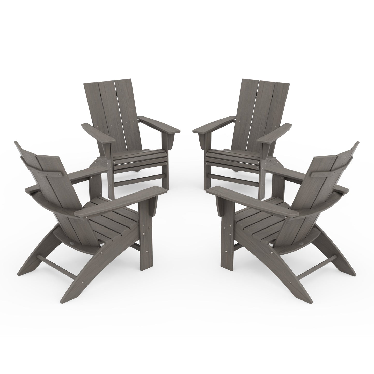 POLYWOOD 4-Piece Modern Curveback Adirondack Conversation Set — Driftwood