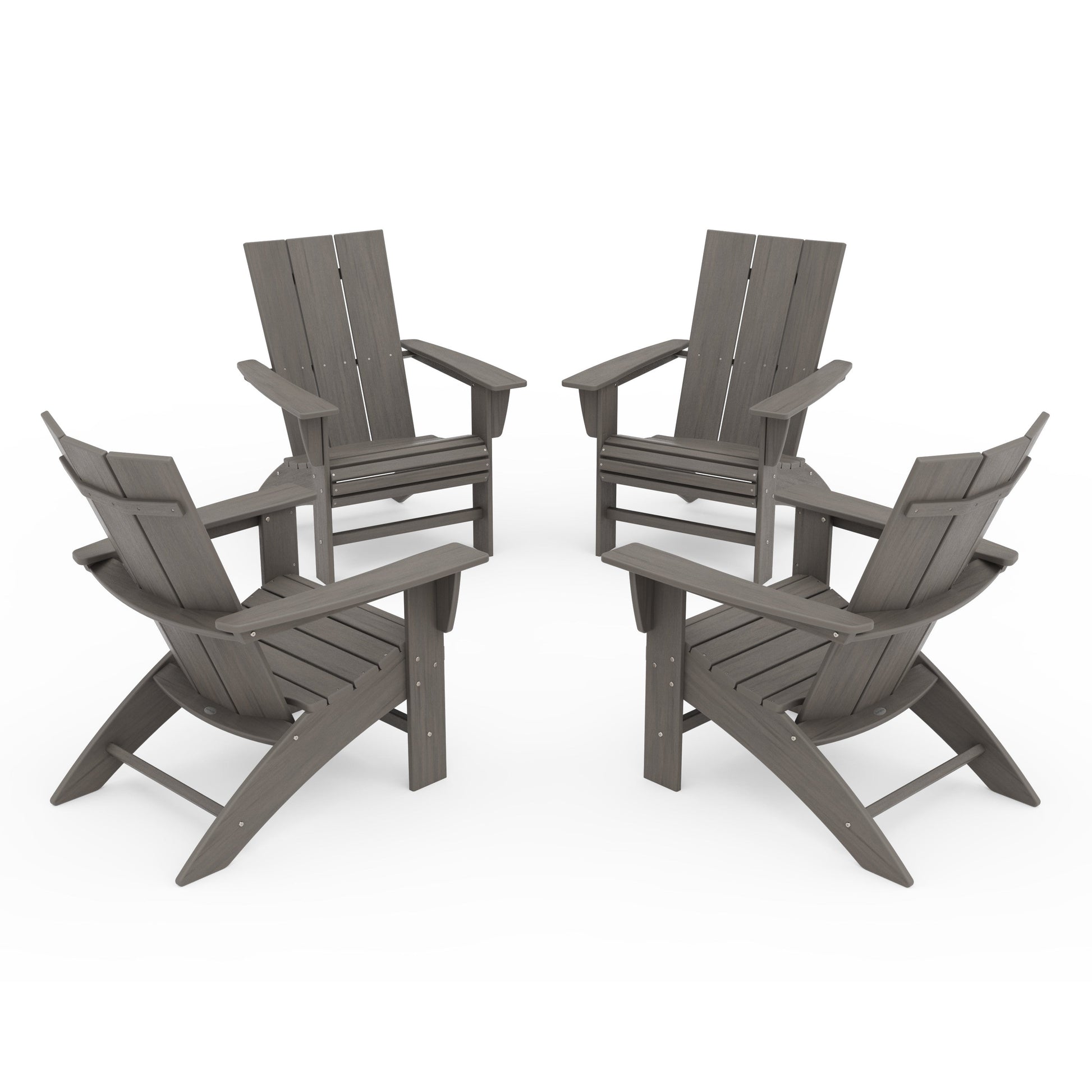 POLYWOOD 4-Piece Modern Curveback Adirondack Conversation Set — Driftwood
