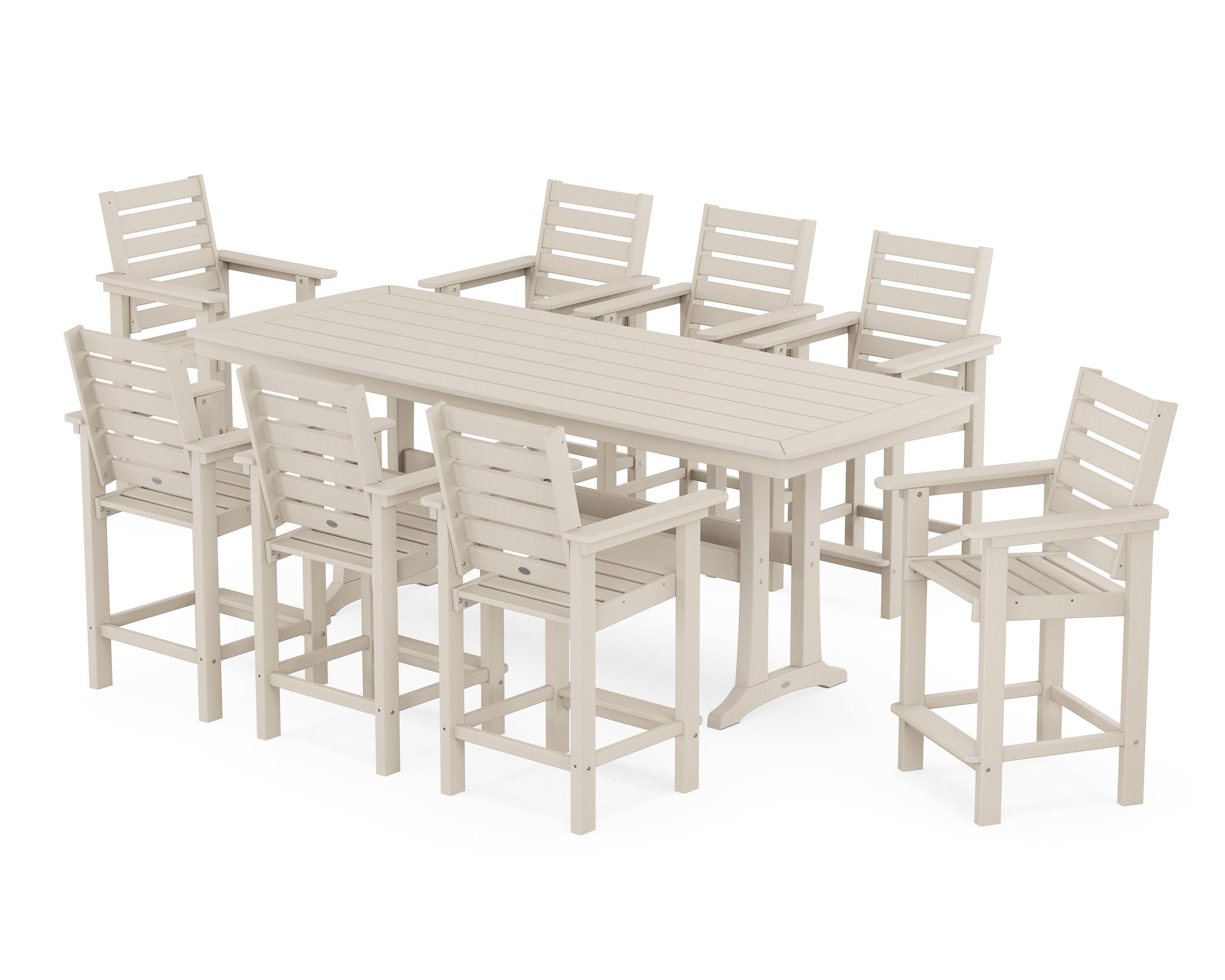 POLYWOOD Captain 9-Piece Counter Set with Trestle Legs — Sand