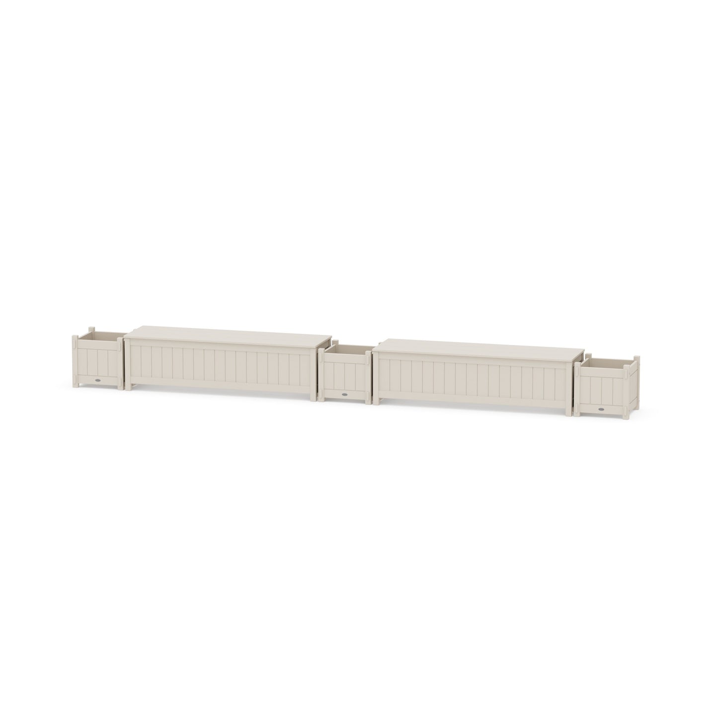 POLYWOOD 60" Vineyard Straight Double Planter Storage Bench Set — Sand