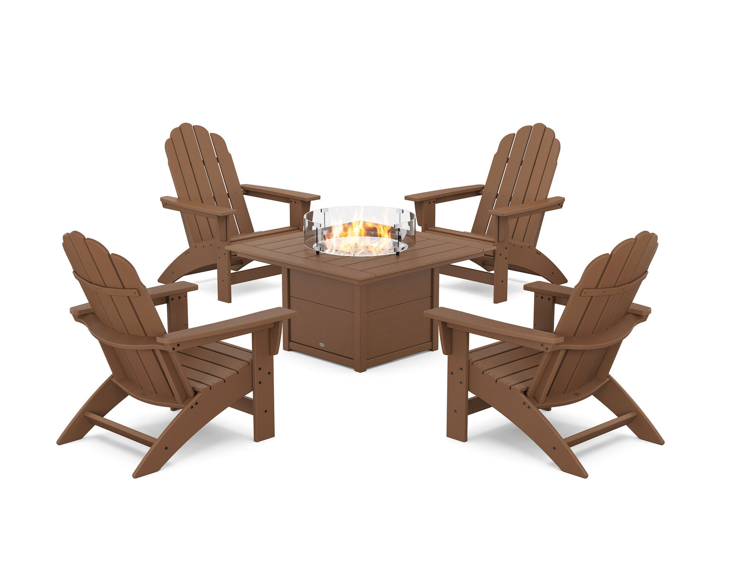 POLYWOOD 5-Piece Vineyard Grand Adirondack Conversation Set with Fire Pit Table — Teak