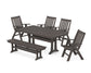 POLYWOOD Vineyard Folding Chair 6-Piece Dining Set with Trestle Legs and Bench — Vintage Coffee