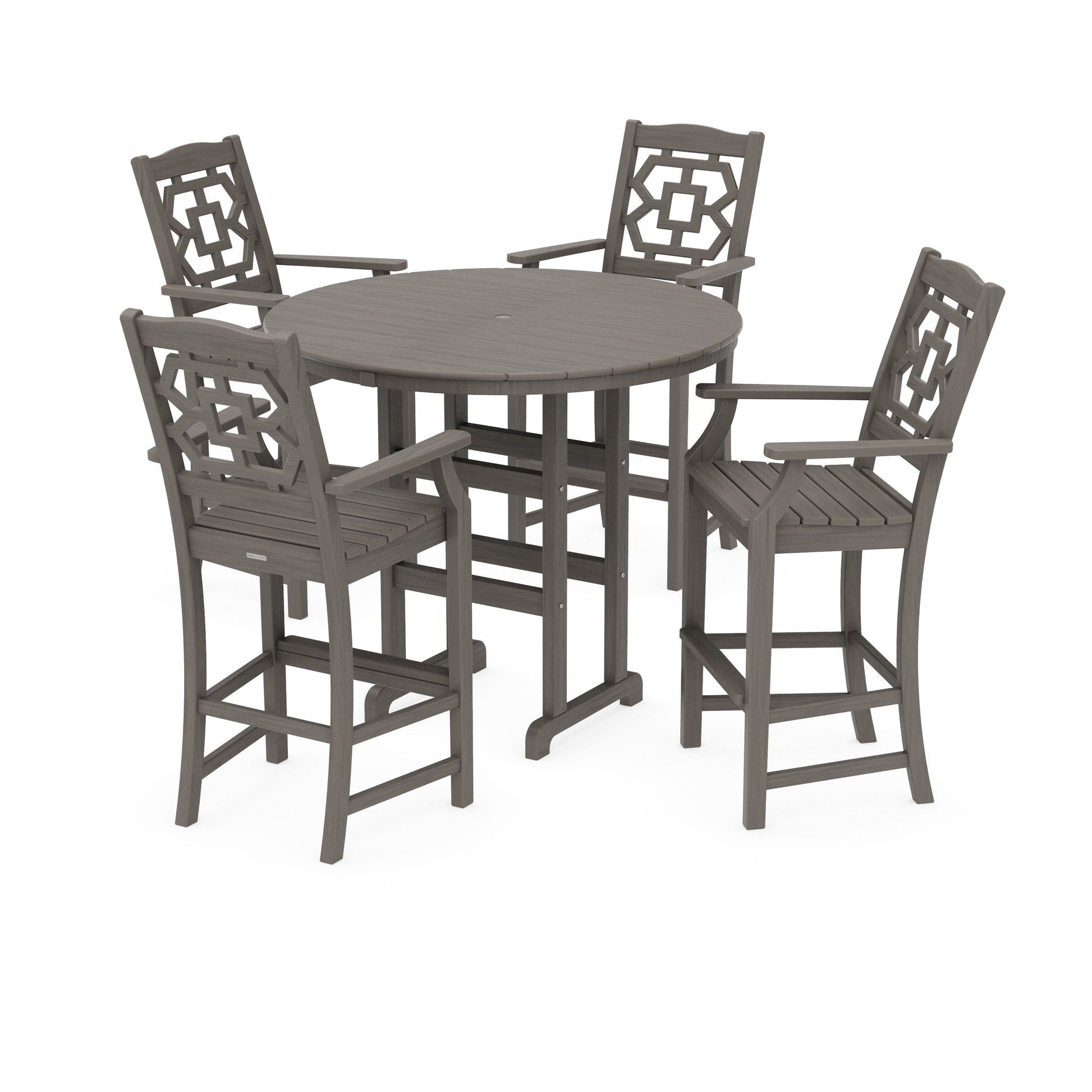 POLYWOOD Chinoiserie 5-Piece Round Farmhouse Bar Set — Driftwood