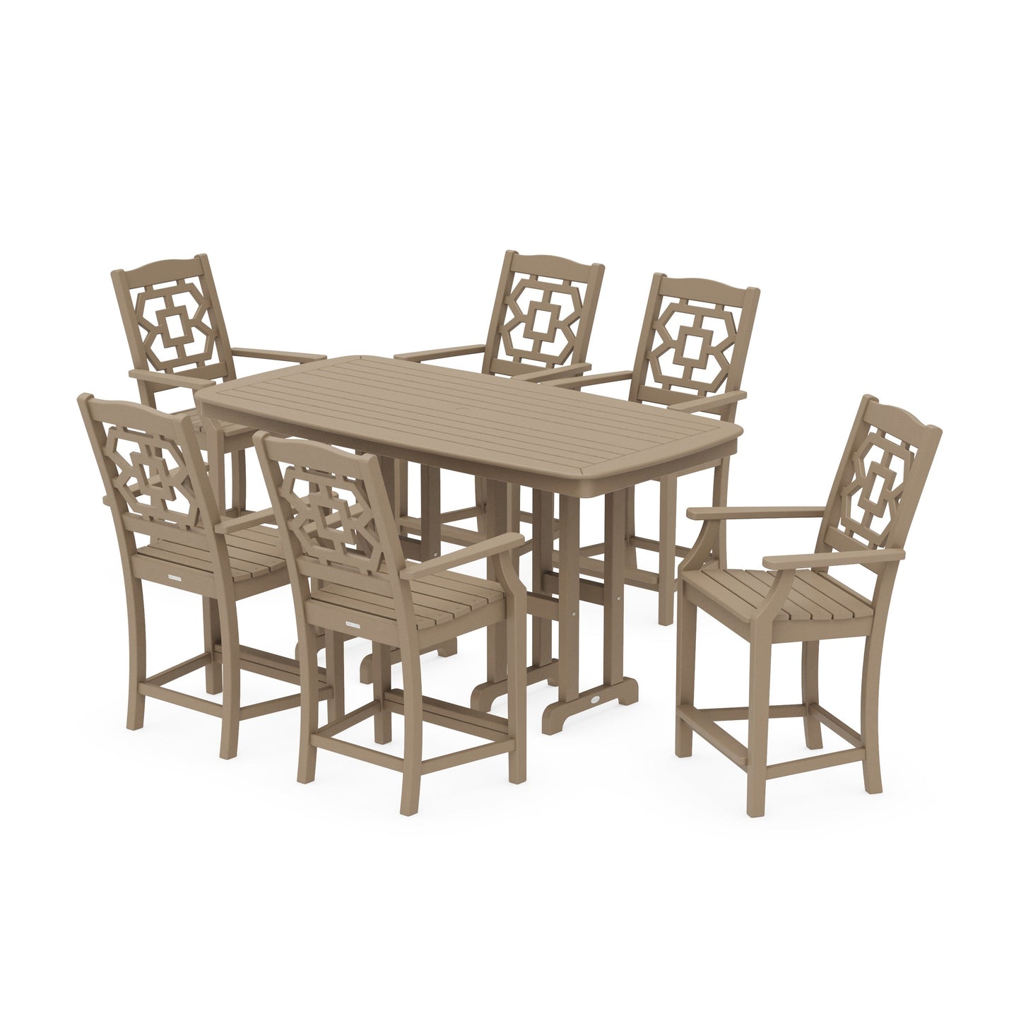 POLYWOOD Chinoiserie Arm Chair 7-Piece Counter Set — Vintage Sahara