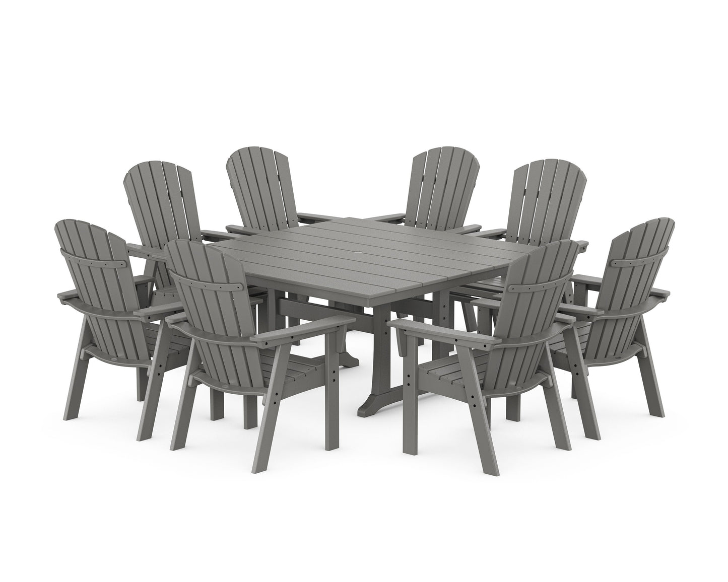 POLYWOOD Nautical Curveback Adirondack 9-Piece Square Dining Set with Trestle Legs — Slate Grey