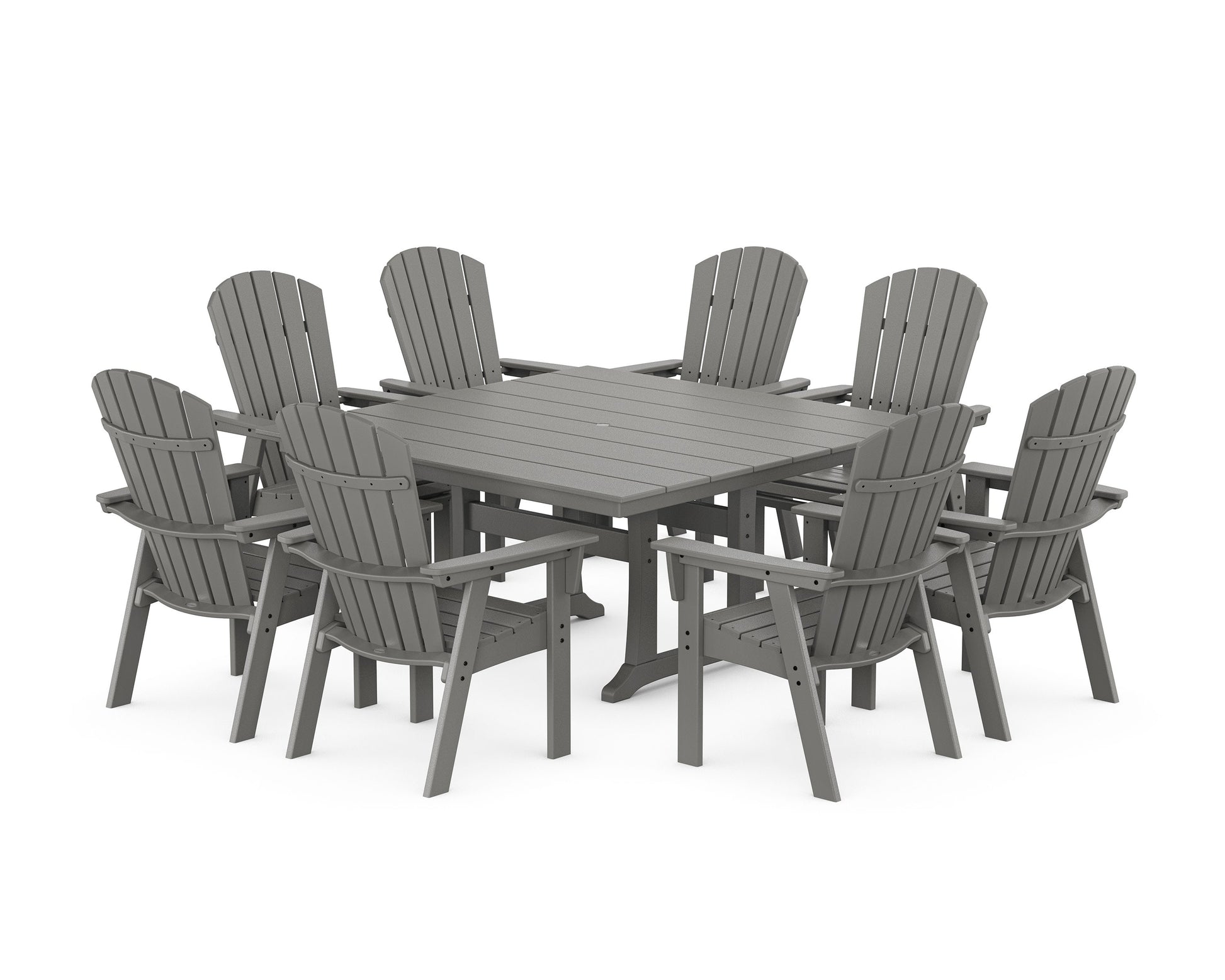 POLYWOOD Nautical Curveback Adirondack 9-Piece Square Dining Set with Trestle Legs — Slate Grey