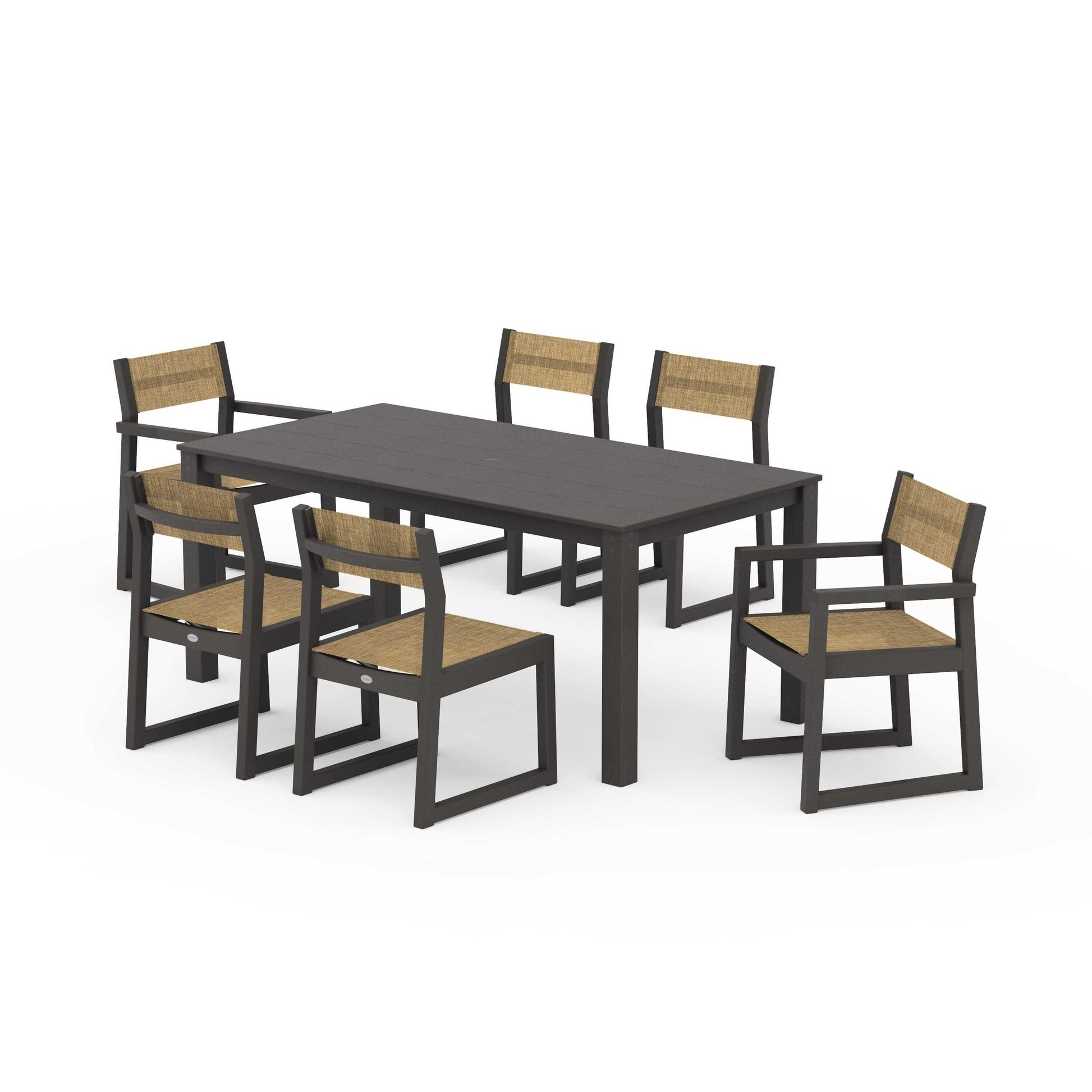 POLYWOOD EDGE Sling 7-Piece Parsons Dining Set — Vintage Coffee / Burlap Sling
