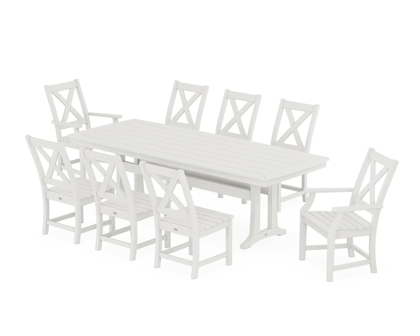 POLYWOOD Braxton 9-Piece Dining Set with Trestle Legs — Vintage White