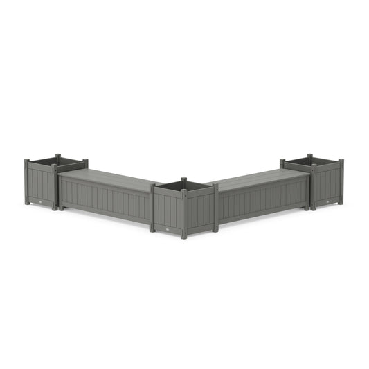 POLYWOOD 60" Vineyard L- Shaped Planter Storage Bench Corner Set- Large — Slate Grey