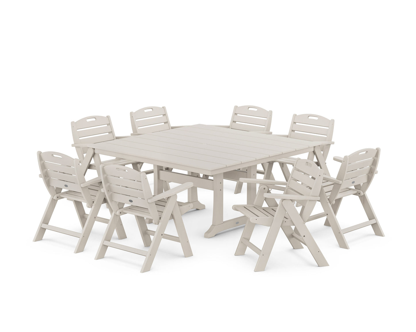POLYWOOD Nautical Lowback 9-Piece Square Farmhouse Dining Set with Trestle Legs — Sand