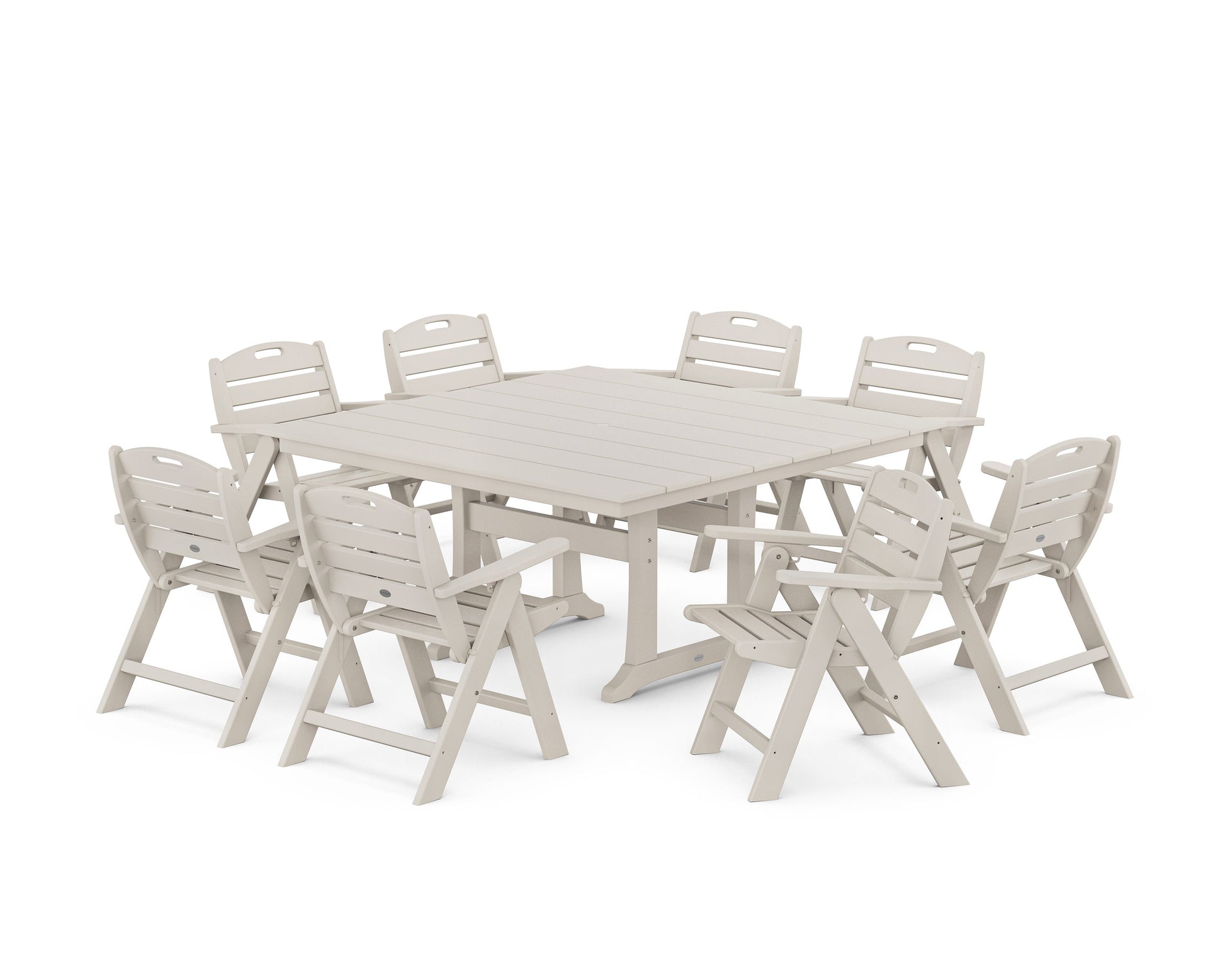 POLYWOOD Nautical Lowback 9-Piece Square Farmhouse Dining Set with Trestle Legs — Sand