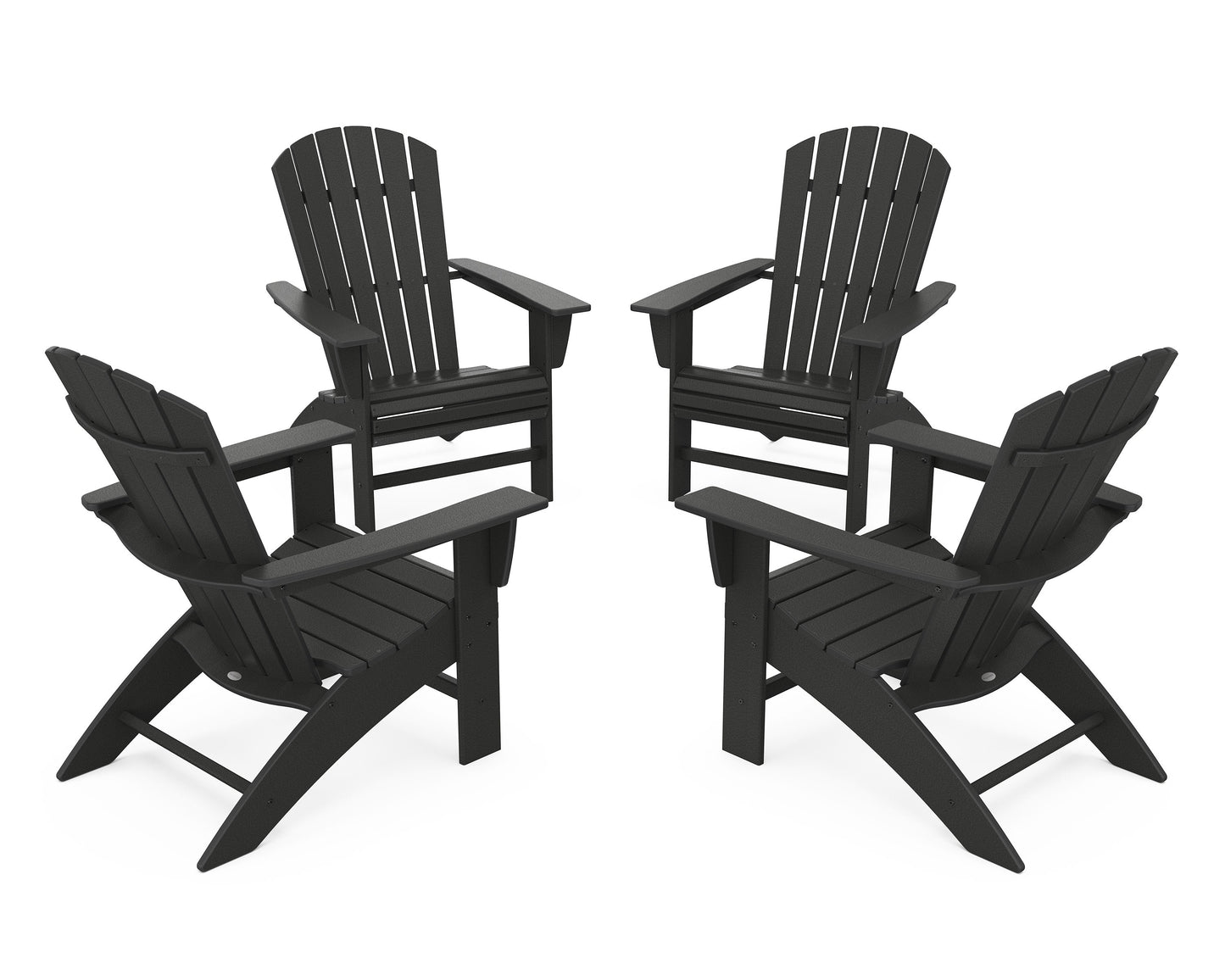 POLYWOOD 4-Piece Nautical Curveback Adirondack Chair Conversation Set — Black
