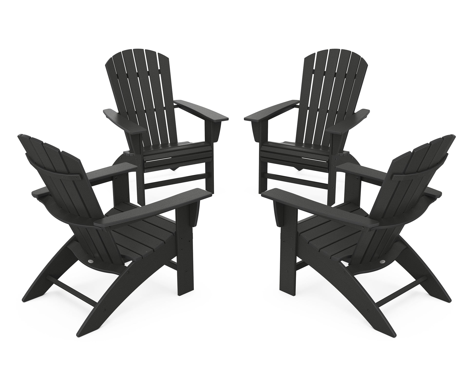 POLYWOOD 4-Piece Nautical Curveback Adirondack Chair Conversation Set — Black