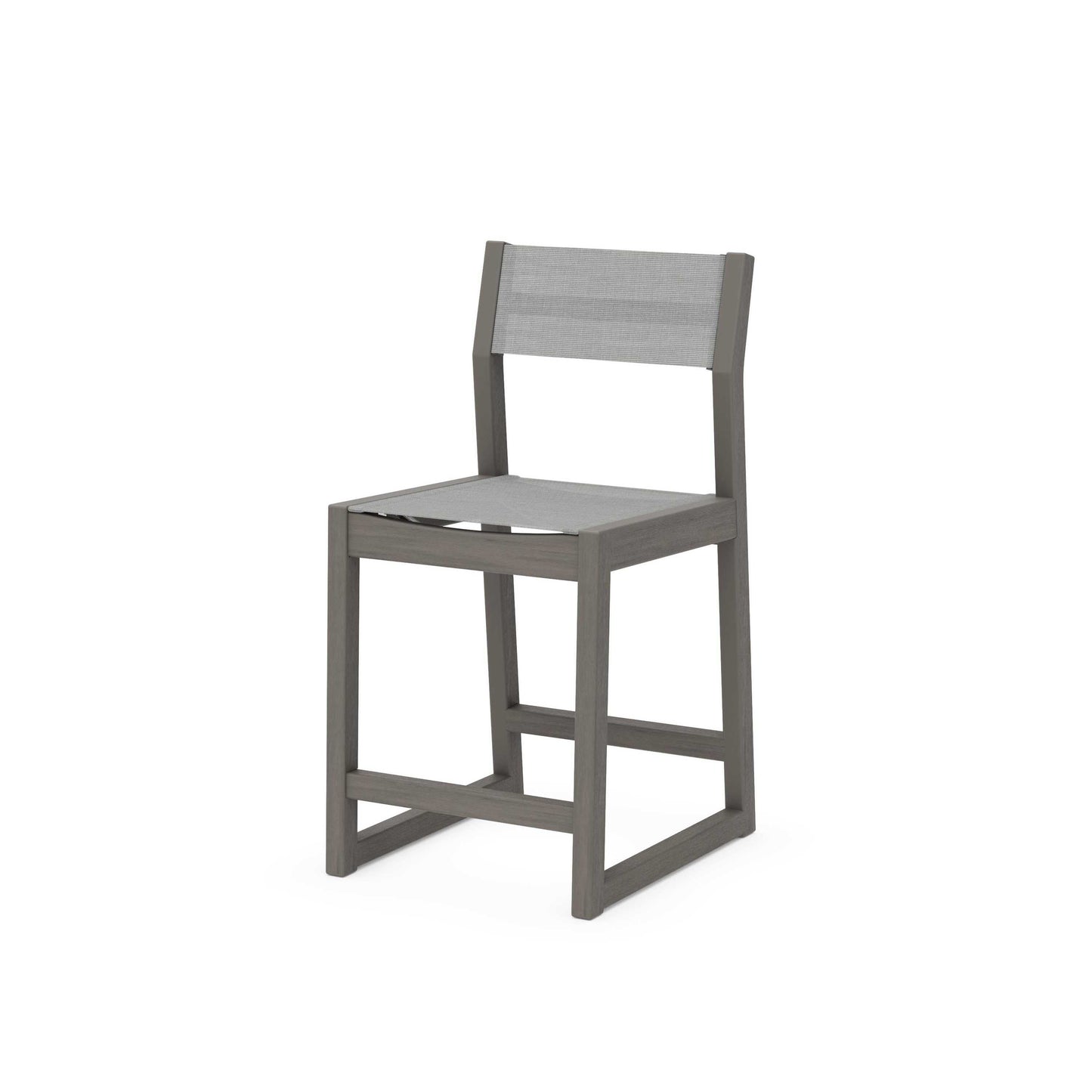 POLYWOOD EDGE Sling Counter Side Chair — Driftwood / Metallic Sling