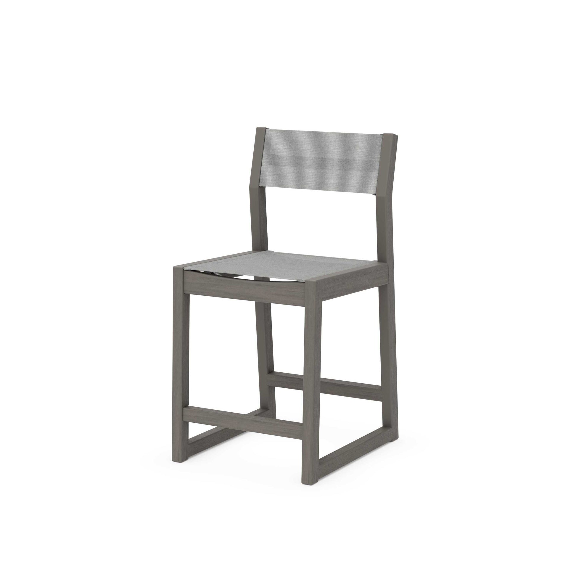 POLYWOOD EDGE Sling Counter Side Chair — Driftwood / Metallic Sling