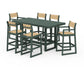 POLYWOOD EDGE Sling 7-Piece Bar Table Set — Green / Dupioni Apricot Sling