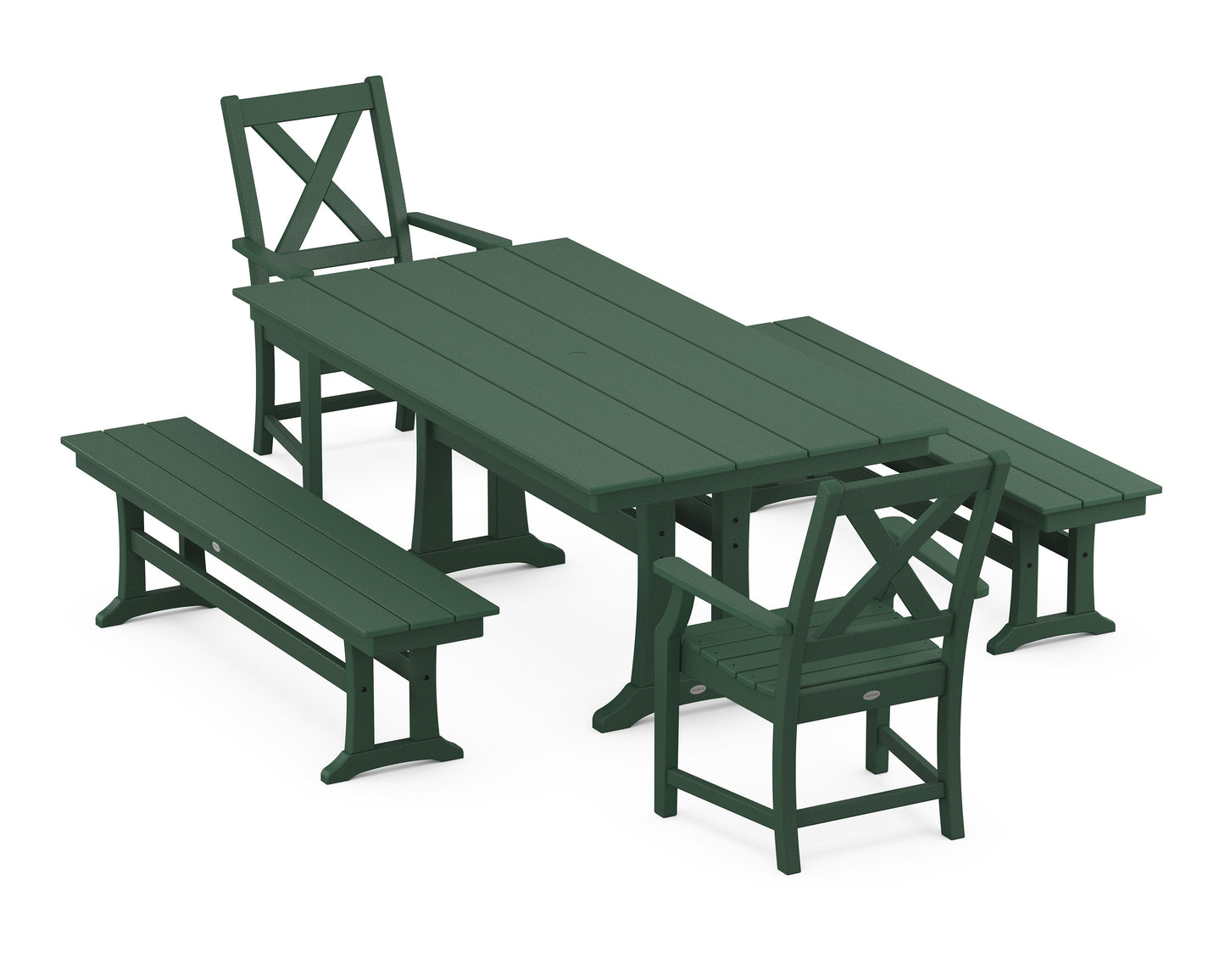 POLYWOOD Braxton 5-Piece Farmhouse Dining Set With Trestle Legs — Green