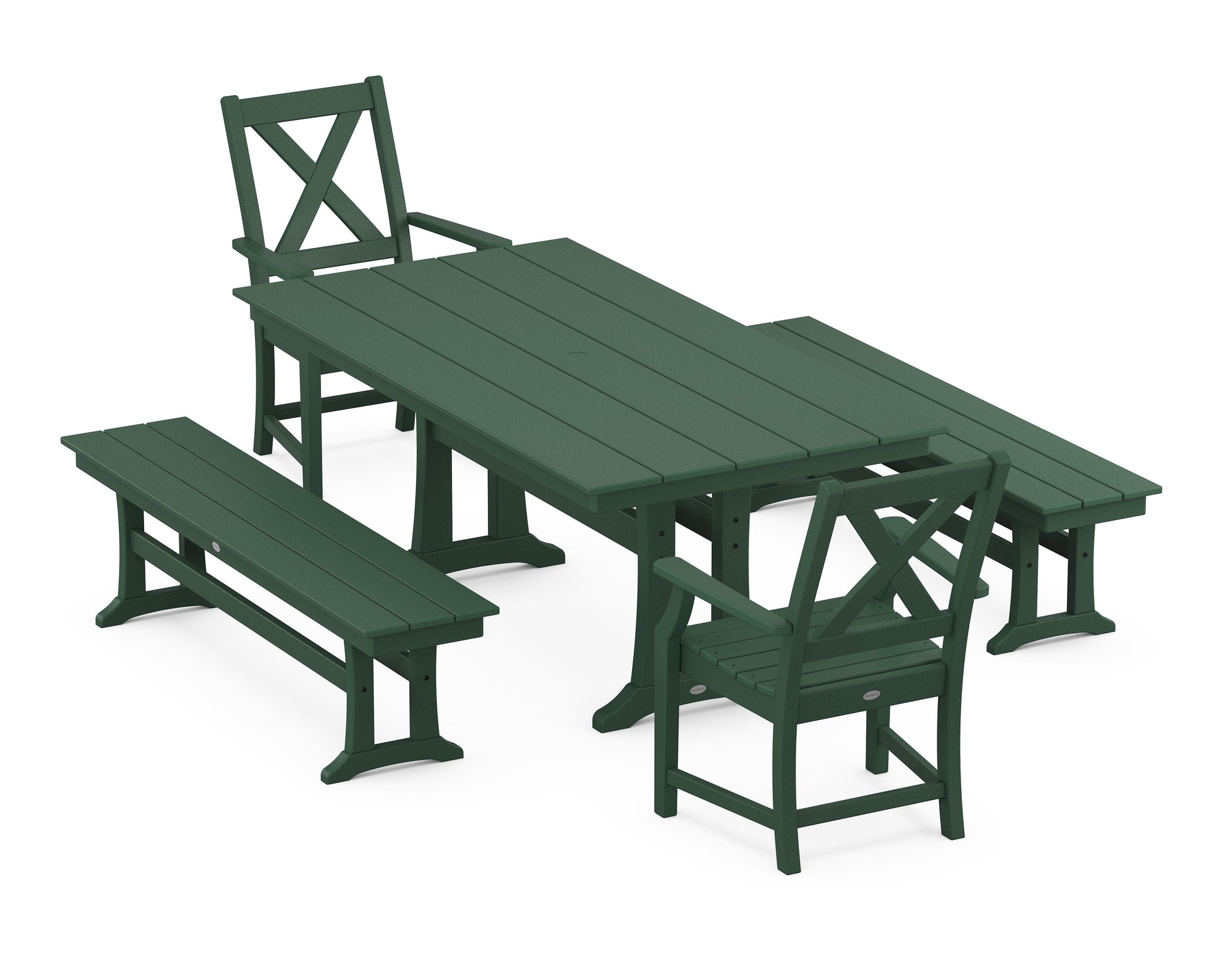 POLYWOOD Braxton 5-Piece Farmhouse Dining Set With Trestle Legs — Green