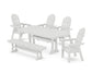 POLYWOOD Vineyard Curveback Adirondack Chair 6-Piece Dining Set with Trestle Legs and Bench — White
