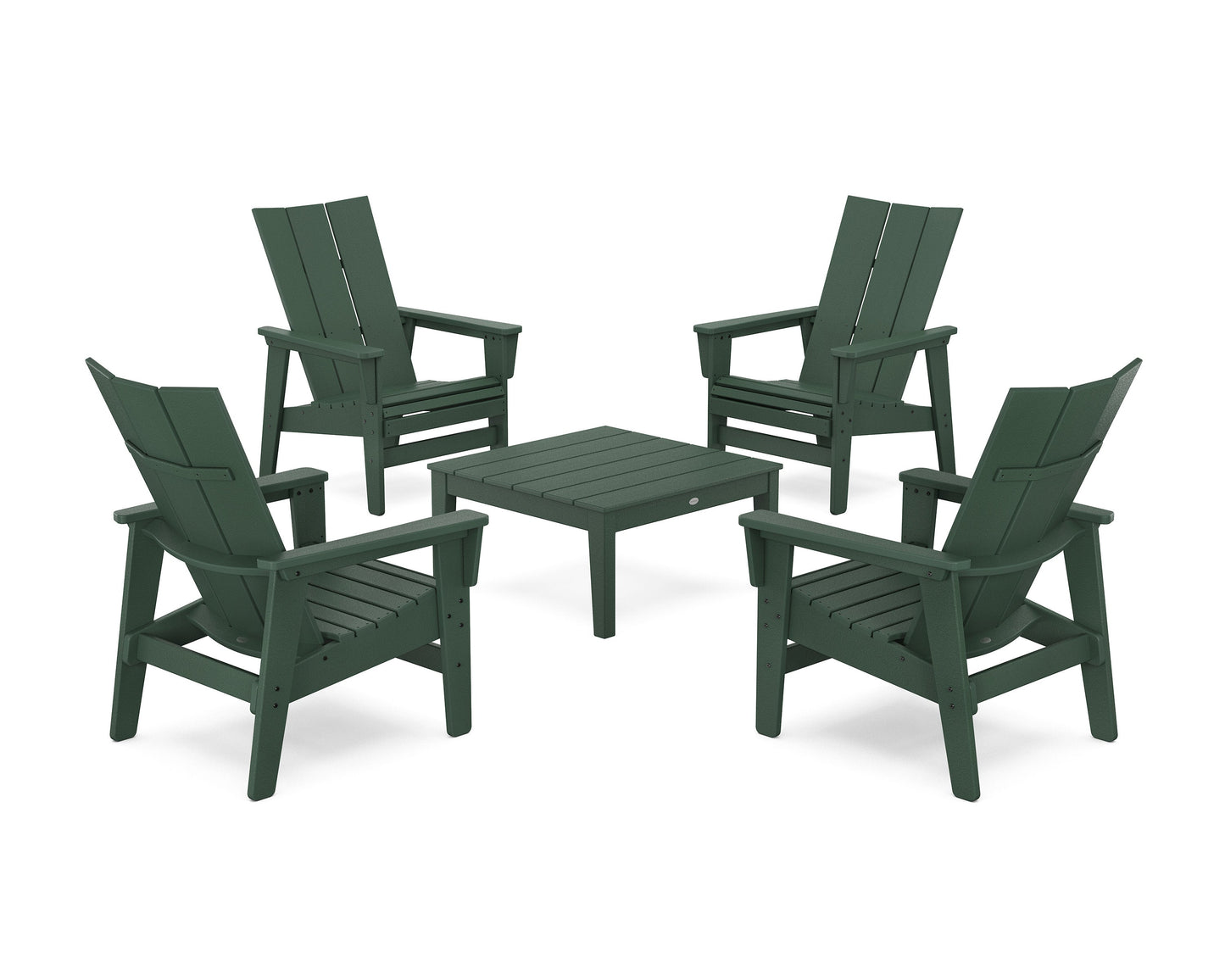 POLYWOOD 5-Piece Modern Grand Upright Adirondack Chair Conversation Group — Green