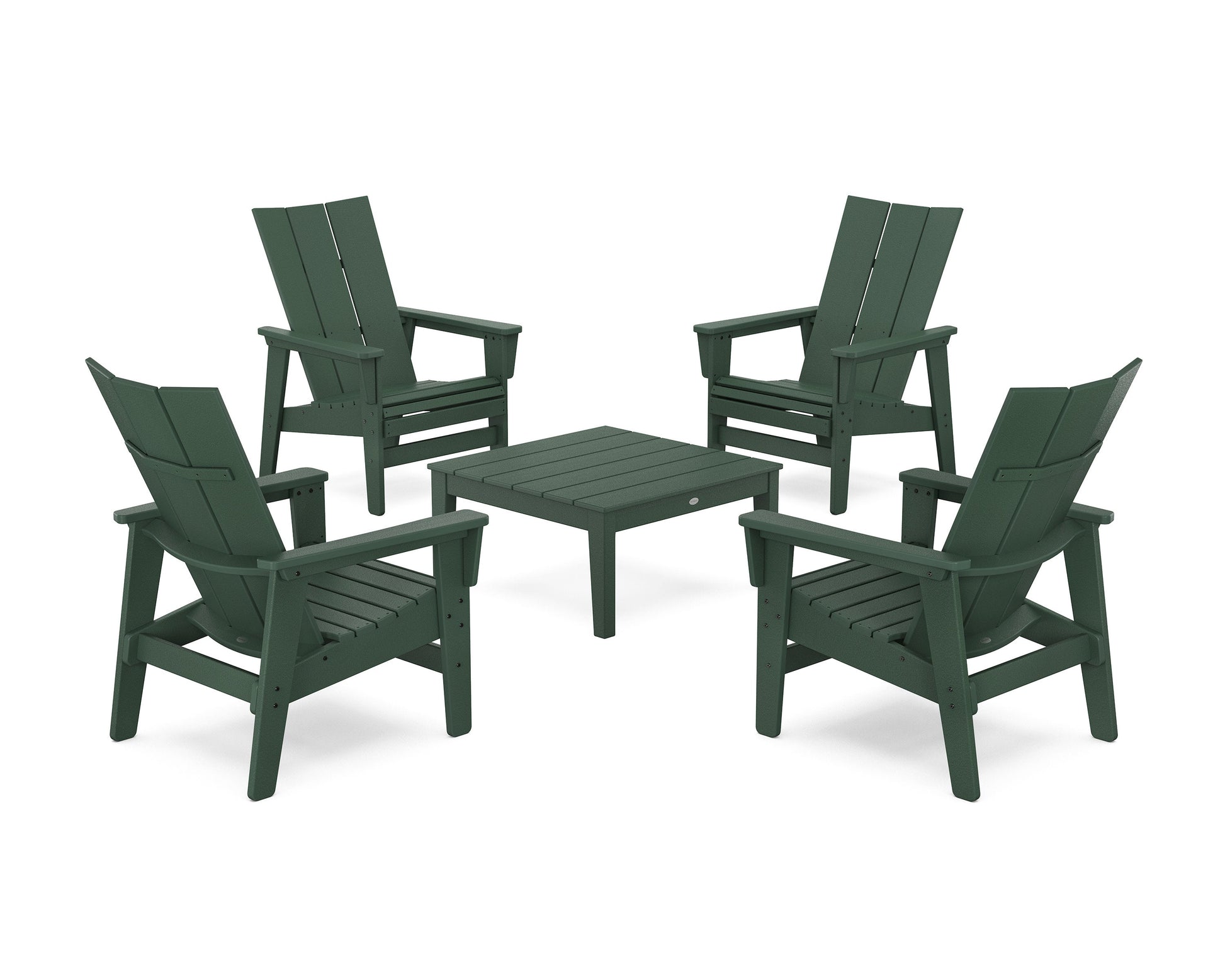 POLYWOOD 5-Piece Modern Grand Upright Adirondack Chair Conversation Group — Green