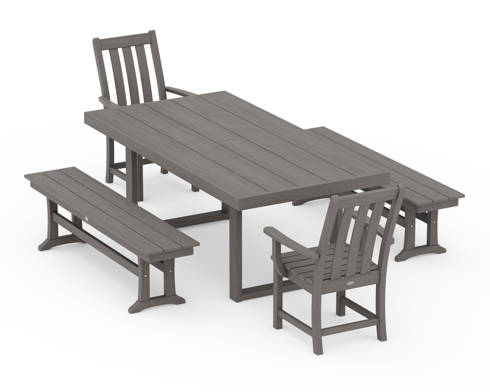 POLYWOOD Vineyard 5-Piece Dining Set with Benches — Driftwood