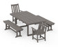 POLYWOOD Vineyard 5-Piece Dining Set with Benches — Driftwood