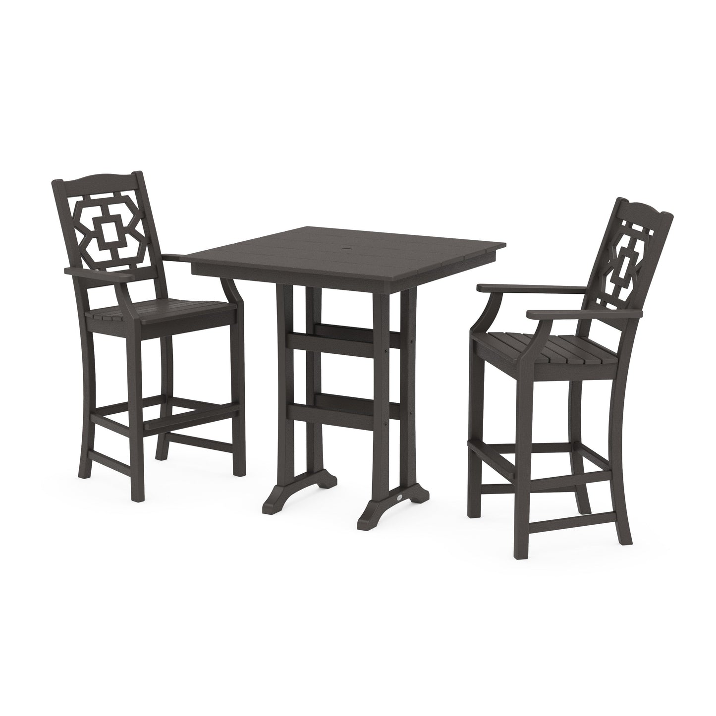 POLYWOOD Chinoiserie 3-Piece Farmhouse Bar Set with Trestle Legs — Vintage Coffee