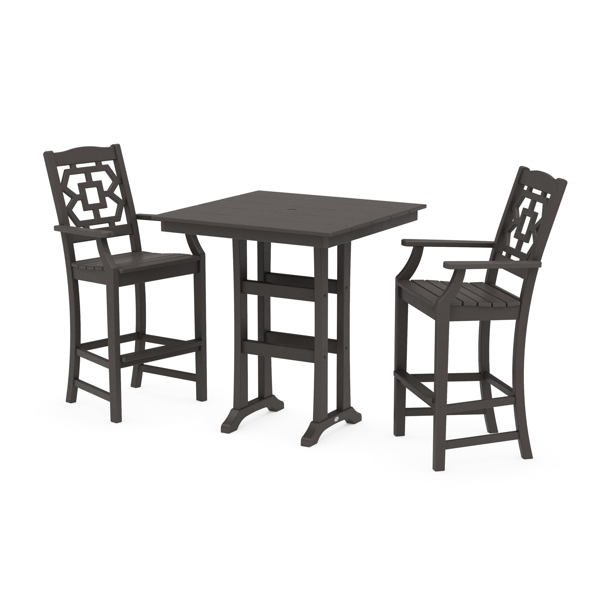 POLYWOOD Chinoiserie 3-Piece Farmhouse Bar Set with Trestle Legs — Vintage Coffee