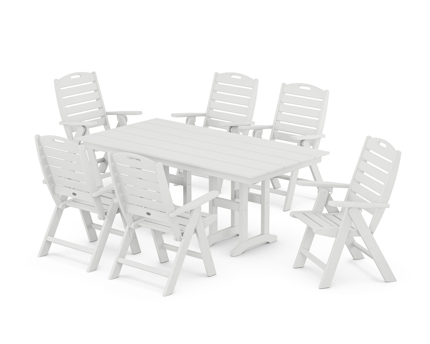 POLYWOOD Nautical Highback 7-Piece Farmhouse Dining Set — White