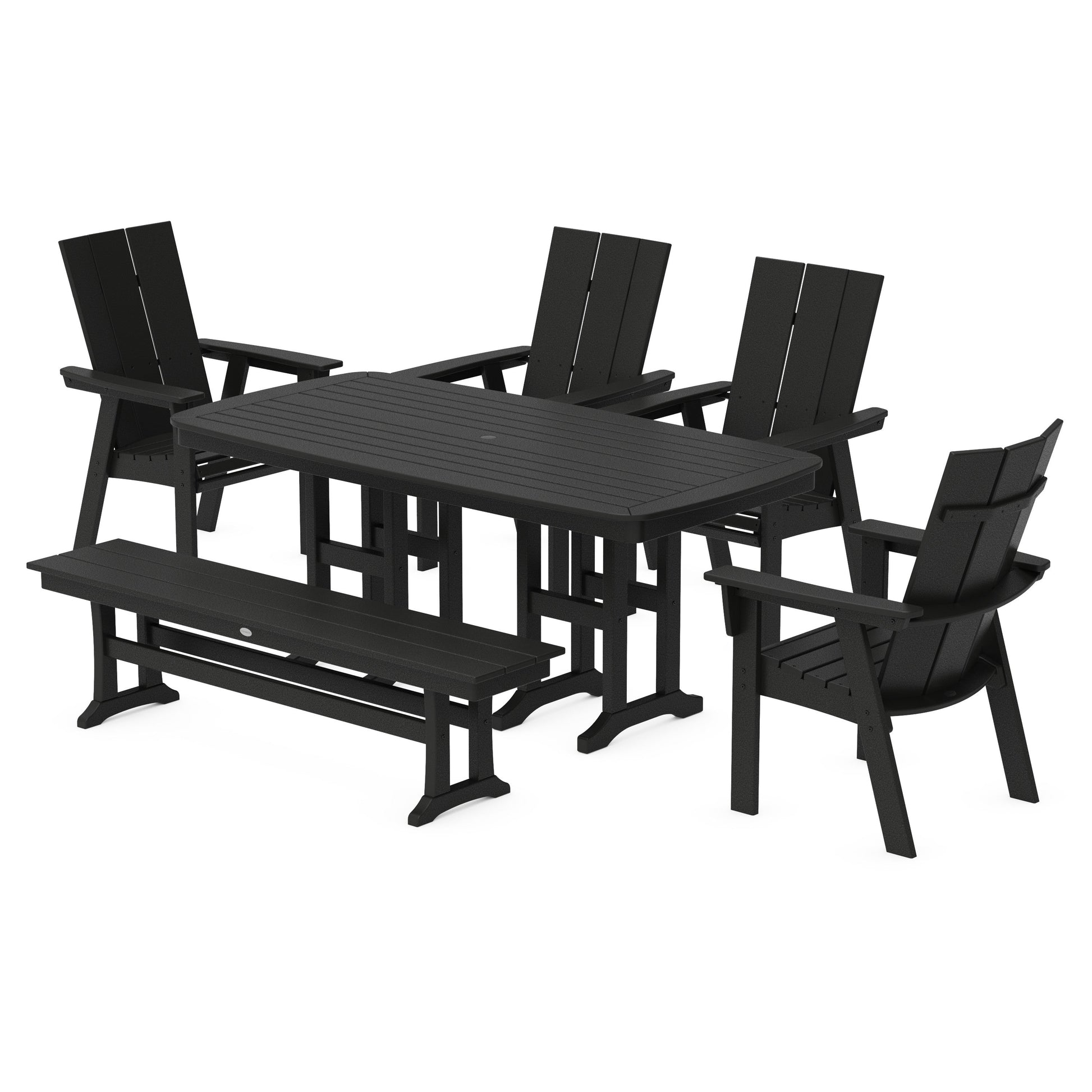 POLYWOOD Modern Curveback Adirondack 6-Piece Dining Set with Bench — Black