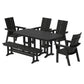 POLYWOOD Modern Curveback Adirondack 6-Piece Dining Set with Bench — Black
