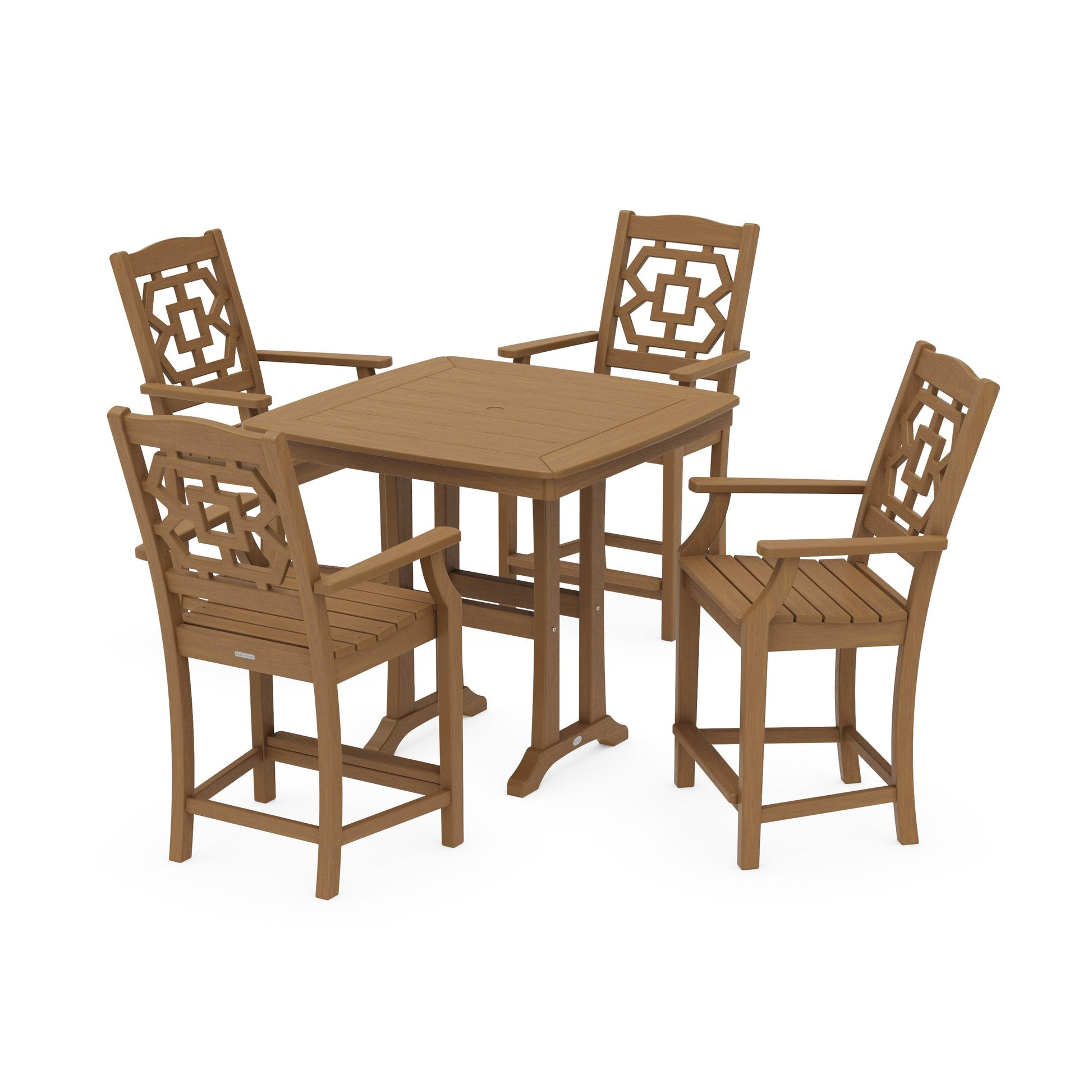 POLYWOOD Chinoiserie 5-Piece Counter Set with Trestle Legs — Natural