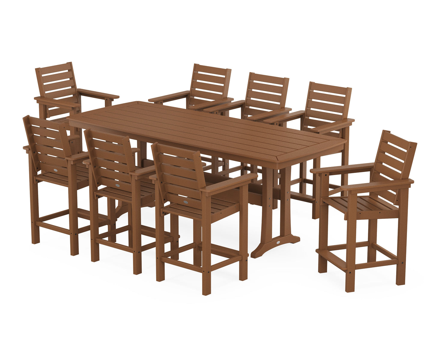 POLYWOOD Captain 9-Piece Counter Set with Trestle Legs — Teak