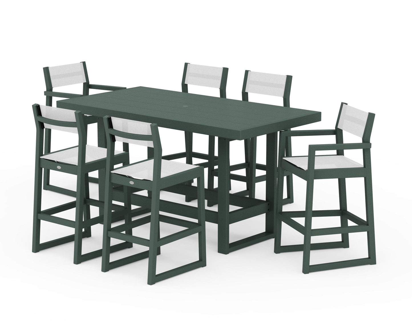 POLYWOOD EDGE Sling 7-Piece Bar Table Set — Green / White Sling