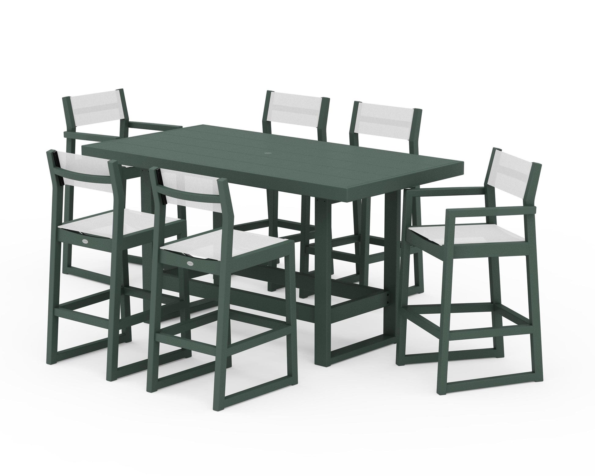 POLYWOOD EDGE Sling 7-Piece Bar Table Set — Green / White Sling