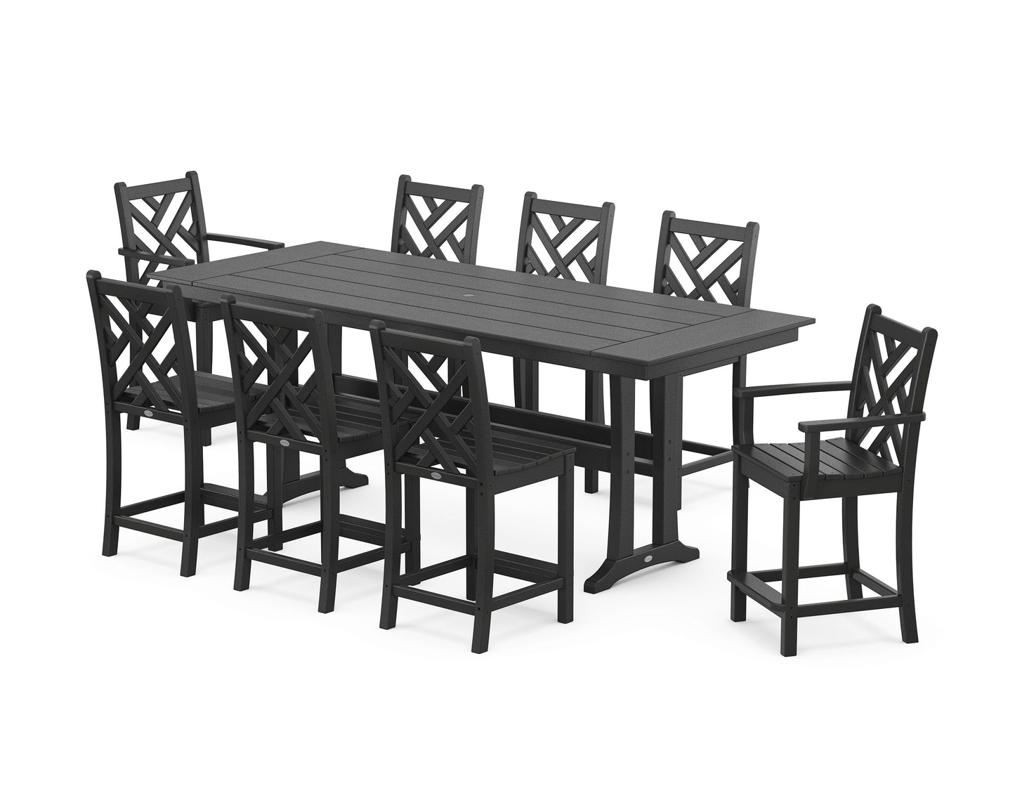POLYWOOD Chippendale 9-Piece Farmhouse Counter Set with Trestle Legs — Black