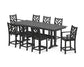 POLYWOOD Chippendale 9-Piece Farmhouse Counter Set with Trestle Legs — Black