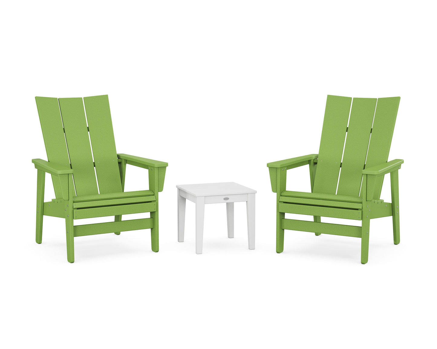 POLYWOOD 3-Piece Modern Grand Upright Adirondack Set — Lime / White