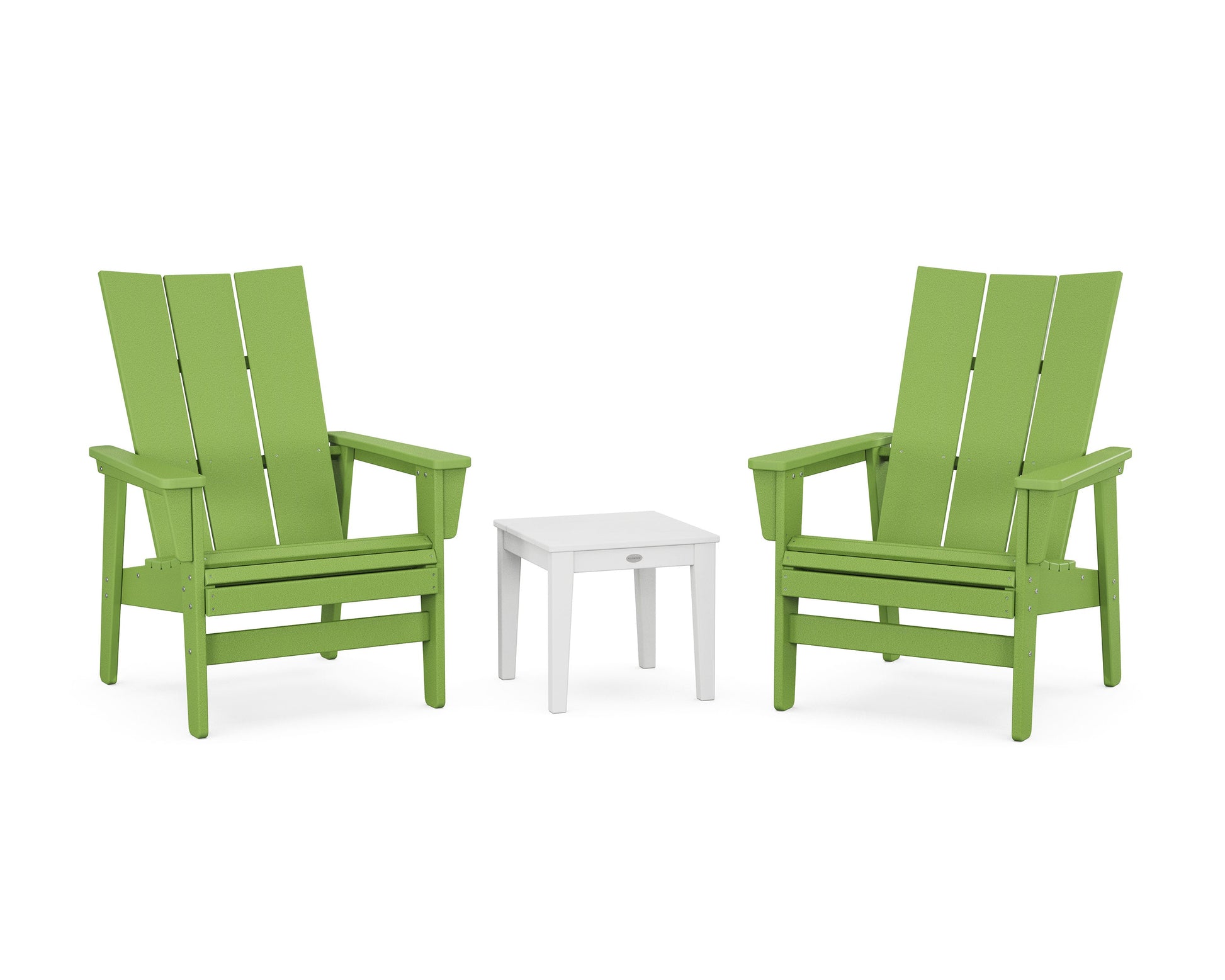 POLYWOOD 3-Piece Modern Grand Upright Adirondack Set — Lime / White