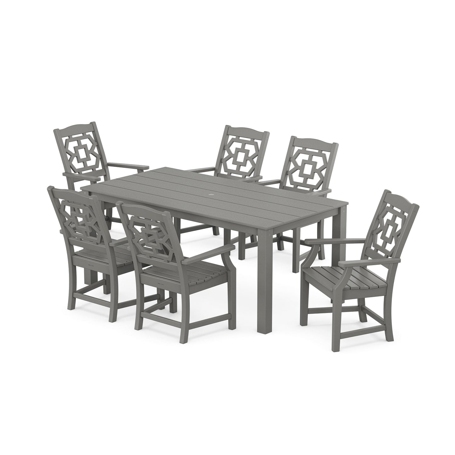 POLYWOOD Chinoiserie Arm Chair 7-Piece Parsons Dining Set — Slate Grey