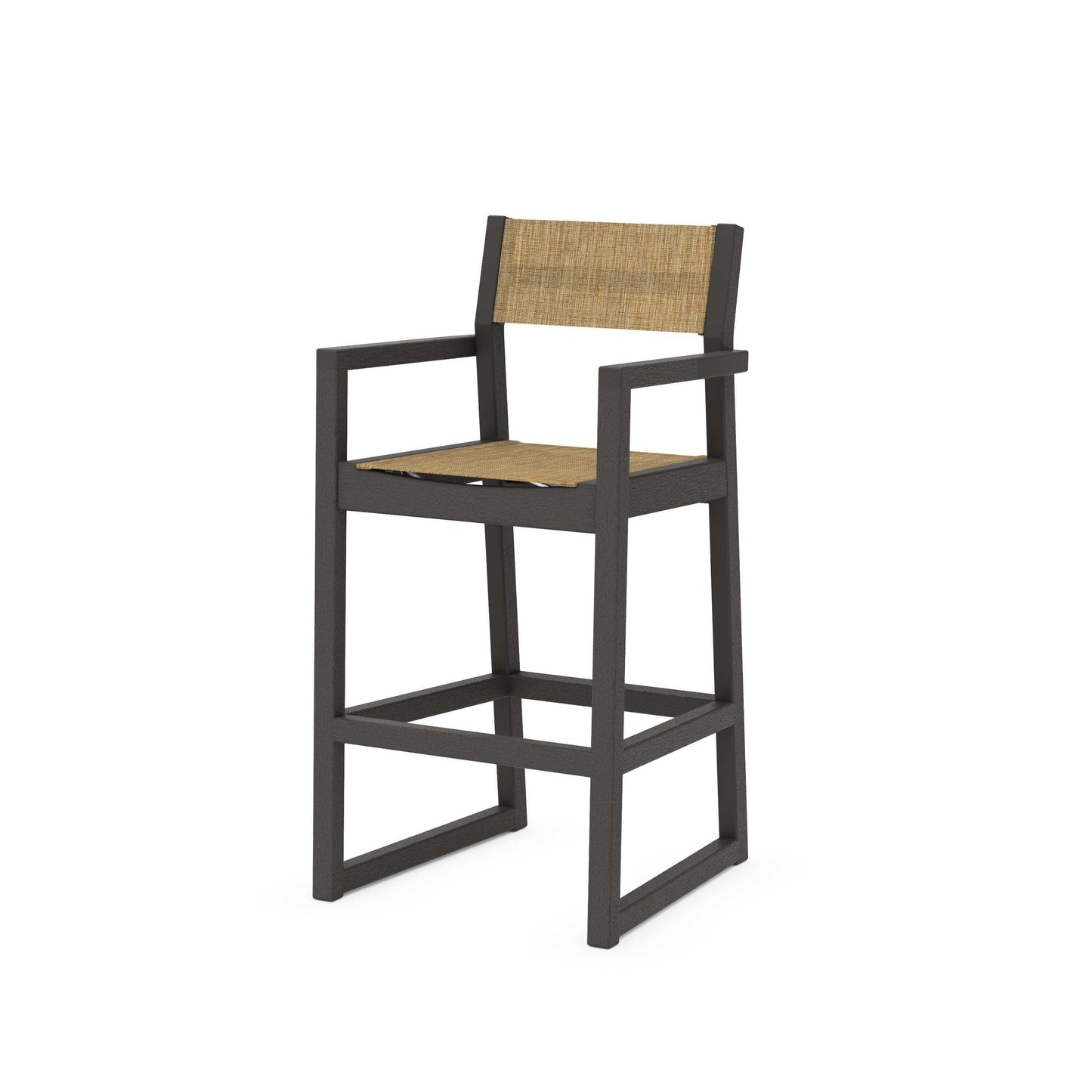 POLYWOOD EDGE Sling Bar Arm Chair — Vintage Coffee / Burlap Sling