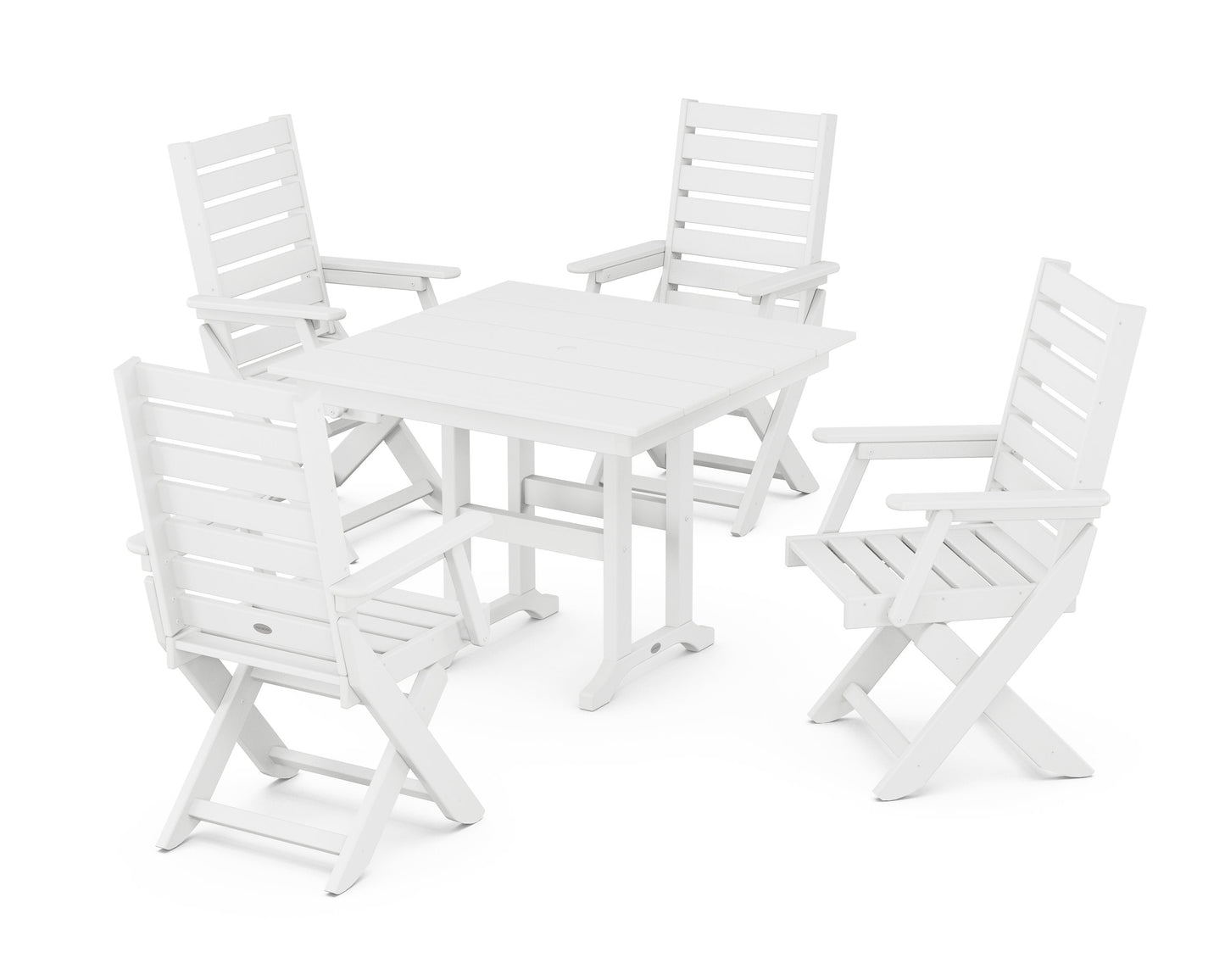 POLYWOOD Captain Folding Chair 5-Piece Farmhouse Dining Set — White
