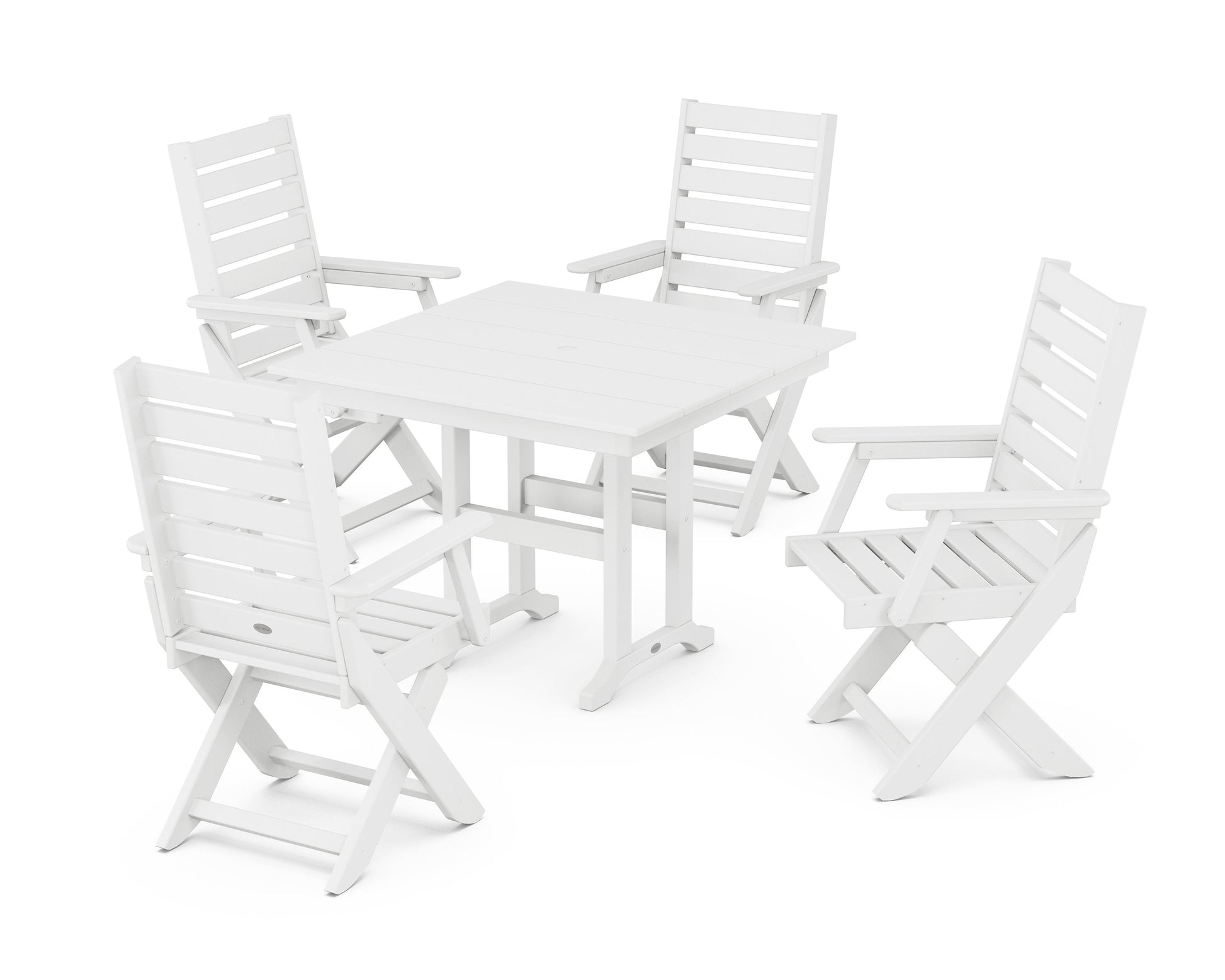 POLYWOOD Captain Folding Chair 5-Piece Farmhouse Dining Set — White