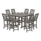 POLYWOOD Chinoiserie 9-Piece Square Side Chair Bar Set with Trestle Legs — Driftwood